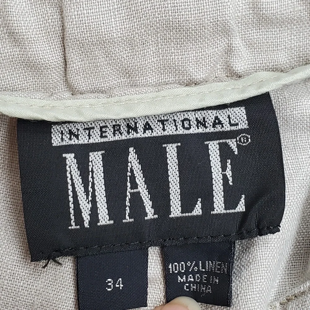 International Male Men Pants 34 Beige Linen Dress Pants Button 30
